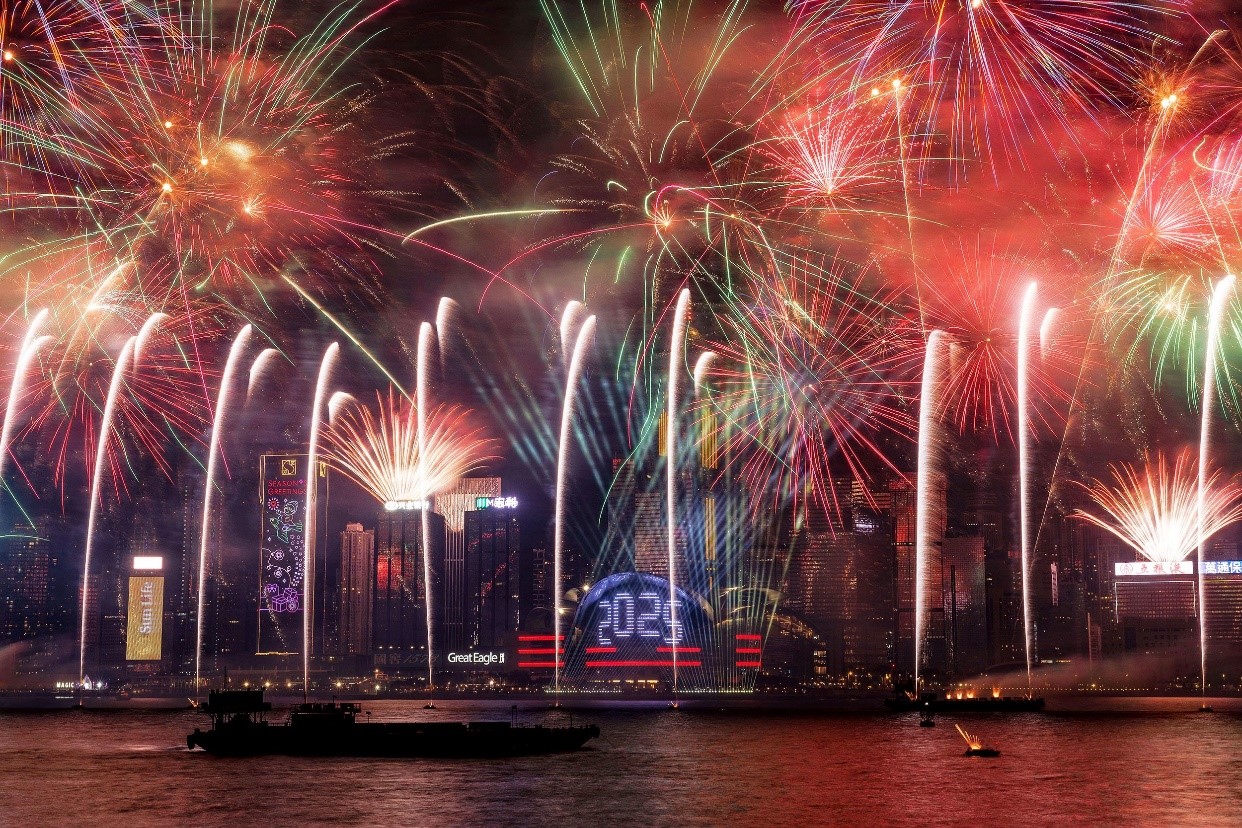 Fireworks light up the midnight sky over Victoria Harbour in Hong Kong. May James/AFP/Getty Images